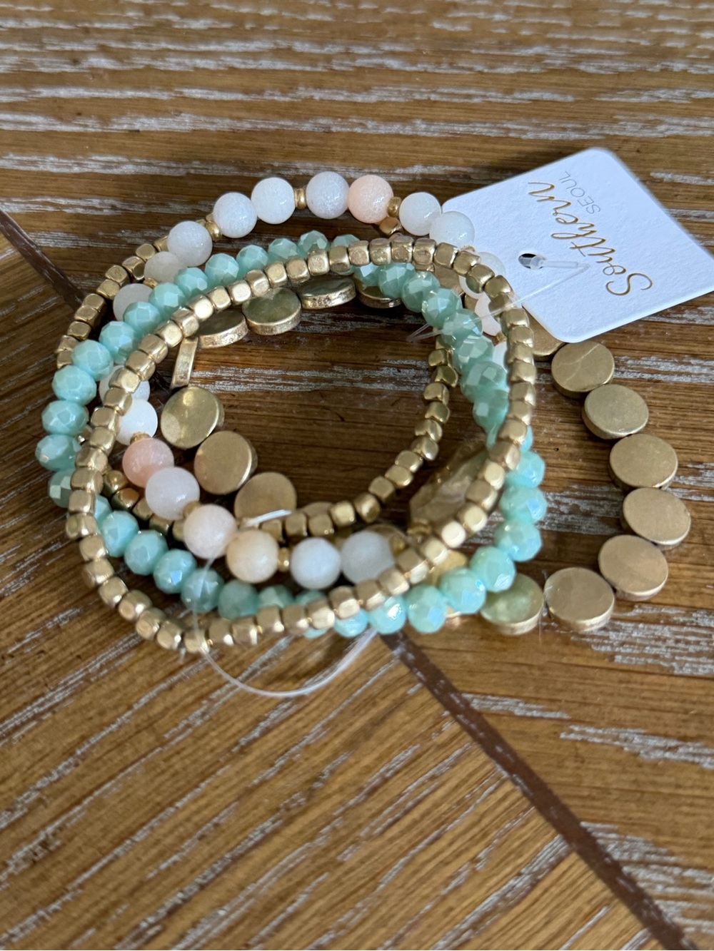 Southern Soul Mint & Gold Beaded Stretch Bracelet Set